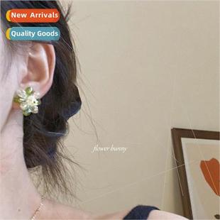 crystal glaze handmade silver earrings green beaded needle