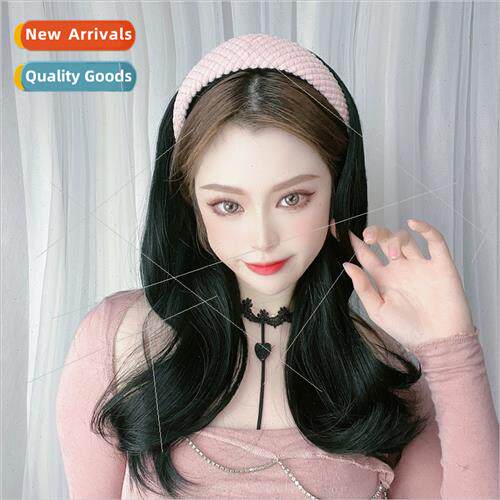 Wig female hair band wig half head set medium long hair simu