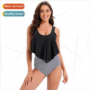 Swimsu High Waisted 2022Europe Leaf Bikini Ruffle Printe New