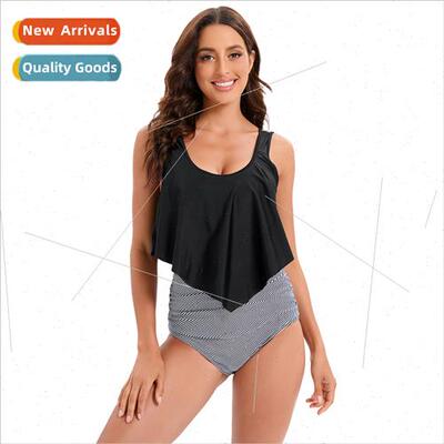 2022Europe New Bikini Swimsu High Waisted Ruffle Leaf Printe