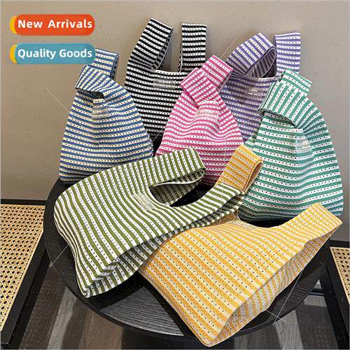 Japan Korea  knted Tote bag fine lattice pattern color block
