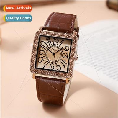 Vintage square women watch diamonds belt quartz wristwatch l
