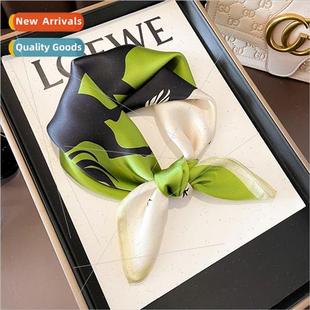 square scarf retro Green fashion printed unicorn splicing