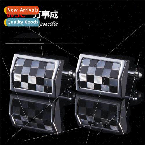 New black whe plaid shell cufflinks French dress cufflinks W