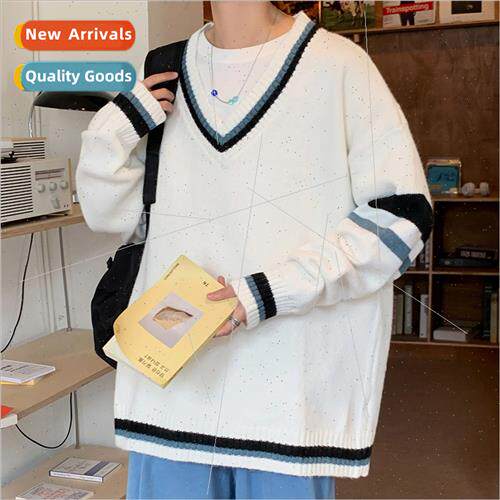 Color clashing v-neck sweater men fall winter American tide