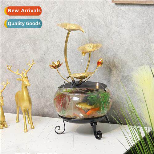 Desktop home running water ornaments glass small fish tank c