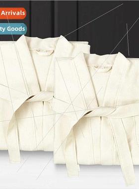 Summer new thin waffle bathrobe natural color cotton absorbe
