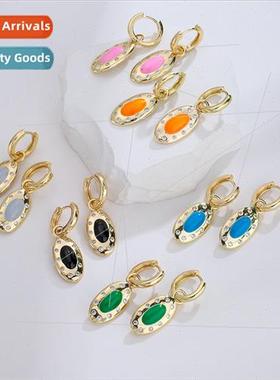 Copper plated 18K gold zirconia vintage earrings female geom