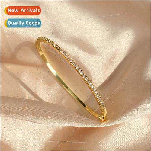 Classic row diamonds simple electroplated gold thin bracelet