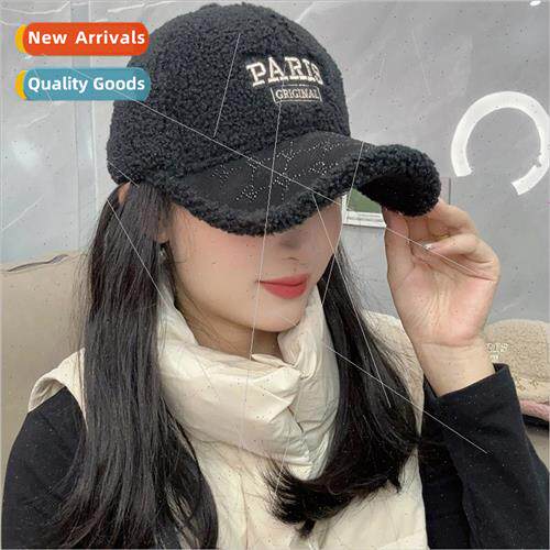 New letters embroidered plush warm baseball cap female fall