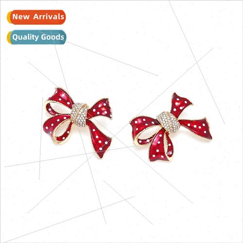ZA fashion senior oil drip polka dot bow earrings fresh swee