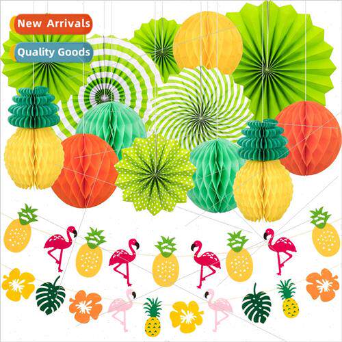 Hawaiian Party Sets Nonwoven Flamingo Pull Flag Pineapple Ho