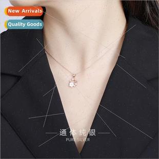 Zir Romantic Gold Rose Necklace Shell Flower lver S925