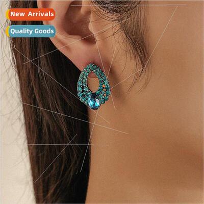 Retro sapphire alloy earrings French niche earrings elegant