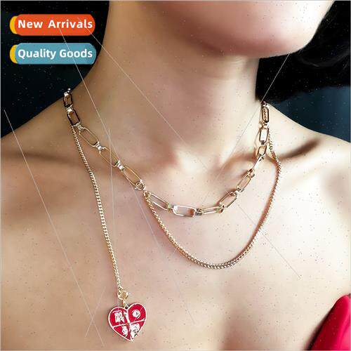 Chinese Double Row Necklace wh Heart Shaped Pointers Rotatab
