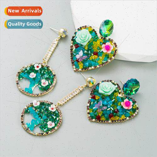 Korean silver needle round heart flower earrings Europe e li