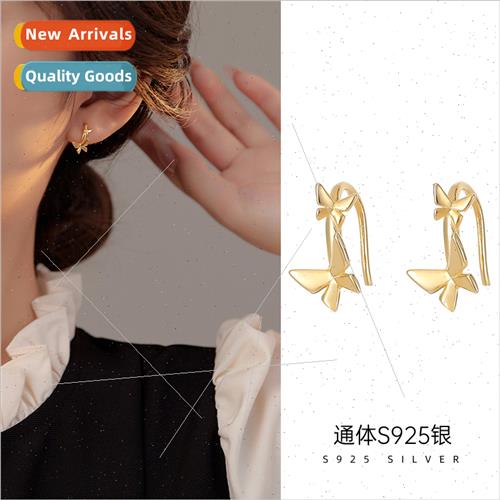 S925 lver Sweet Butterfly Ear Hooks Female Lady Yankee che E