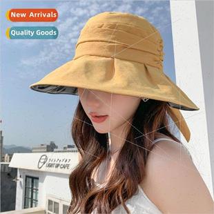 hat female rubber new black summer bow Korean pleated