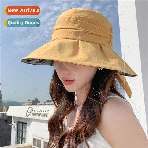 Korean  new summer hat female pleated bow bow black rubber s