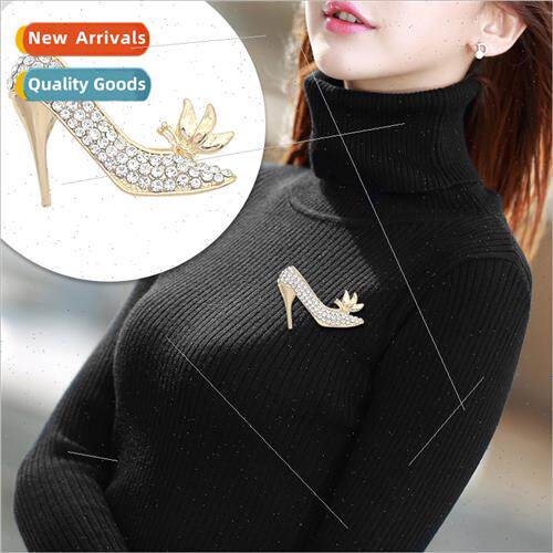 Korea alloy rhinestone flowers high heels brooch pin upscale