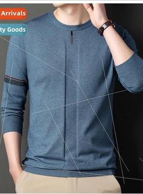 Men long-sleeved sweater colorblocking casual round neck knw