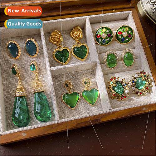Earrings Green Heart Earrings 森系复古