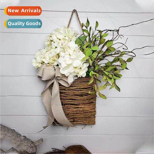 2023 Spring Hydrangea Basket Wreath mulation Flower Rattan B