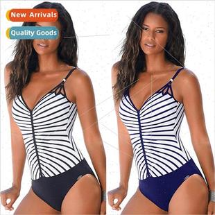 one piece sexy swimsuEurope bikini neck swimsu New striped