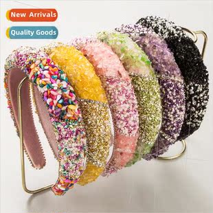 top band wide hair blocking color skull high side new Europe