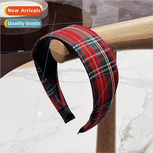 French simple red plaid striped hair band female simple head