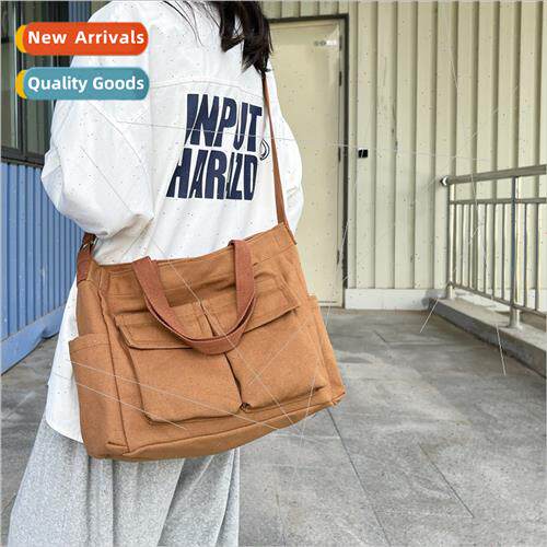 Canvas shoulder crossbody bag men women classroom bag large-