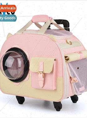 UK Trolley Portable Cat Bag Breathable Outdoor Mute Wheel Pe