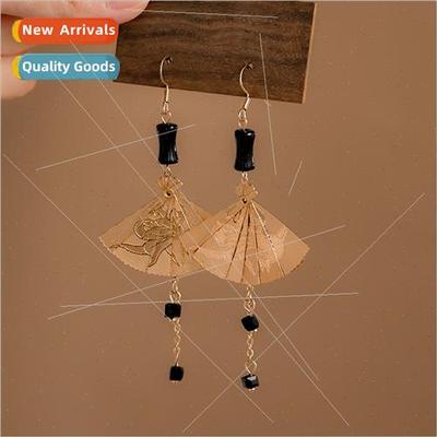 New new Chinese retro bamboo fan earrings engagement wedding