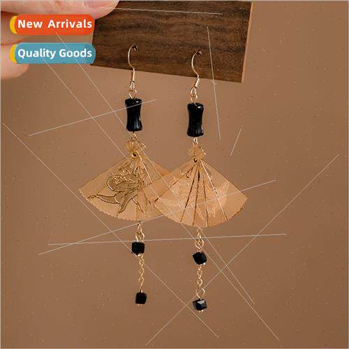 New new Chinese retro bamboo fan earrings engagement wedding