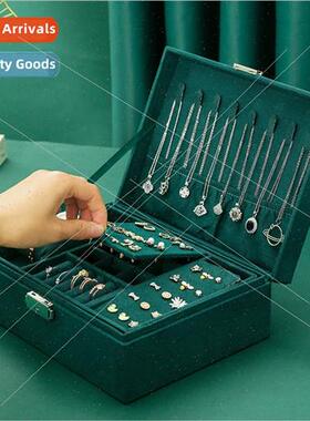 New retro  velvet jewelry box double lock storage box neckla