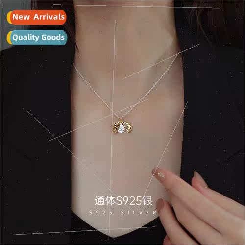 S925 silver vintage sunflower engraved necklace female doubl