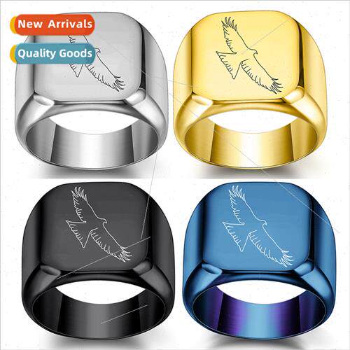 flying eagle tanium steel ring men retro punk square 18MM st
