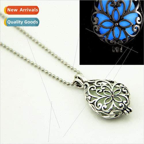 Necklace antique silver water drop pendant openwork luminous