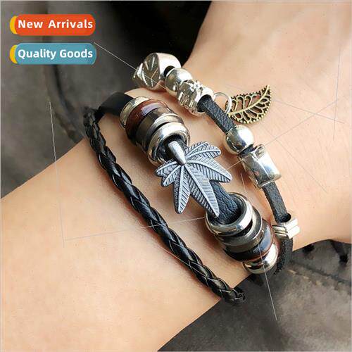 Europe multi-layer personalized braided leather rope men bra