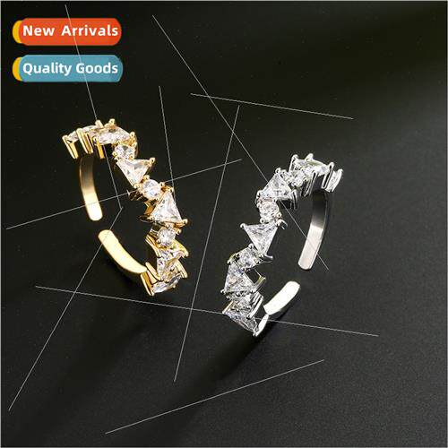 Geometric Triangle Patchwork Copper wh Zirconia HJewelry Ope