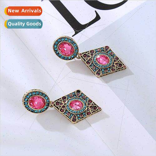 S925 silver needle retro diamond earrings female rhombus nic