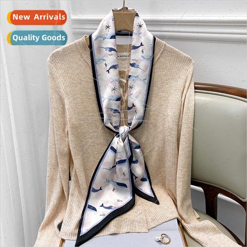 2020 new animal pattern diagonal long silk scarf female Kore