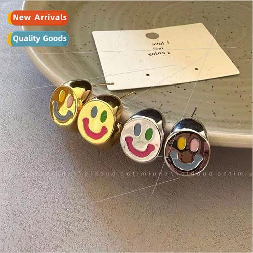 Sweet spicy Europe metal wind earrings niche colorful smiley