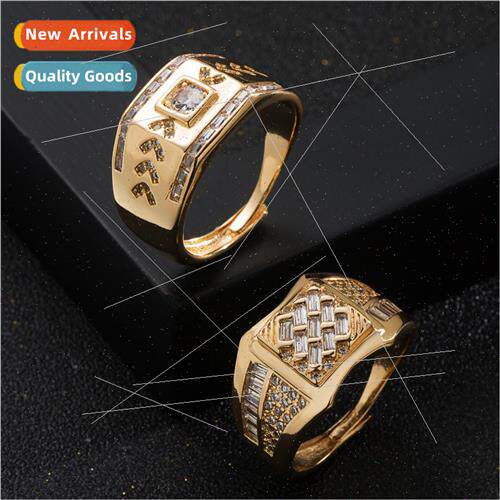 Europe fashion copper gold-plated zirconia geometric men rin