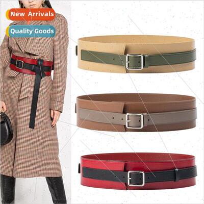 Women belt leather splicing jacket skirt coat decorative bel