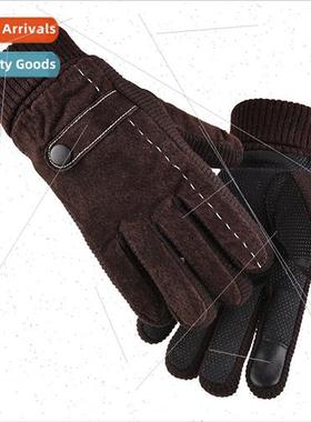 Mens pigskin gloves touch screen winter outdoor riding padde