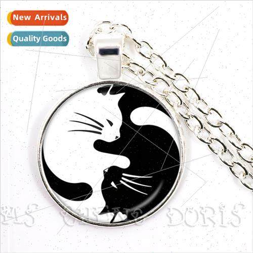 Yin Yang Black Whe Cat Pendant Time Gemstone Glass Pendant N
