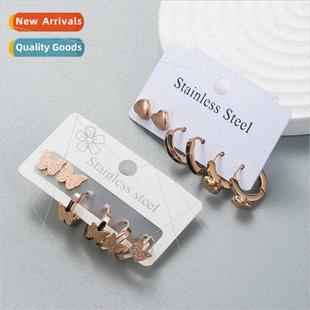 Earrings Set Rose Gold Plated Butterfly Earrings Set 3 Pairs