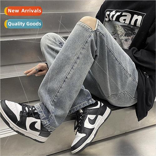 Jeans men spring summer zipper hole wide-legged pants fashio