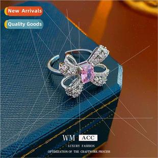 bow hollow finger pink rin index zirconia fashion Korea ring